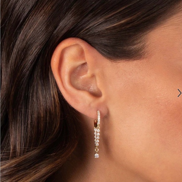 Adina Eden CZ Tennis Drop Chain Huggie Earring NWT - Picture 2 of 2